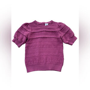 Janie and Jack Size 8 Pink Textured Puff Short Sleeve Scalloped Knit Sweater Top